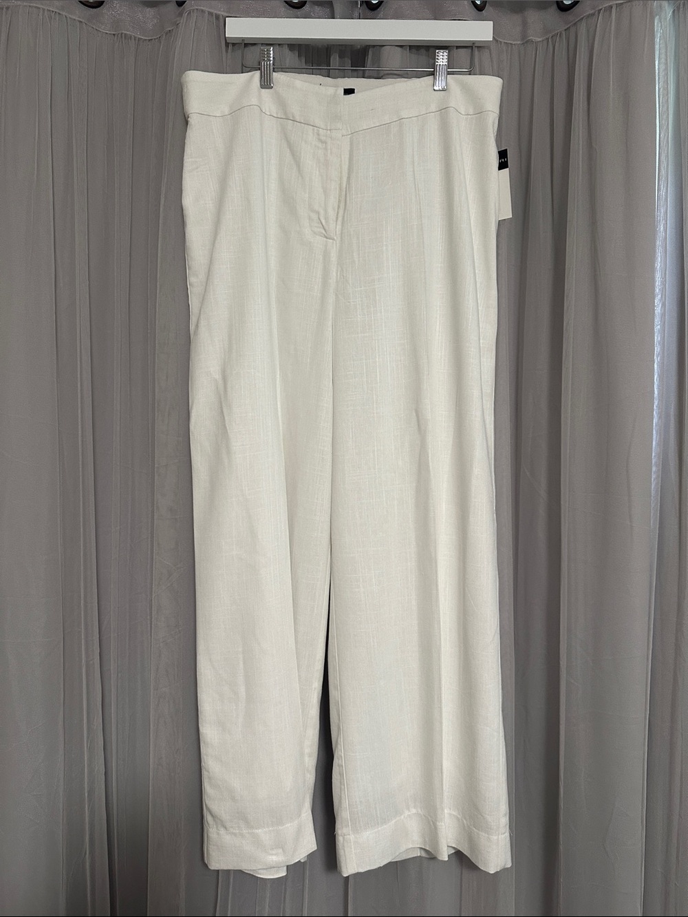 Tahari Cream Wide-Leg Linen-Blend Pants